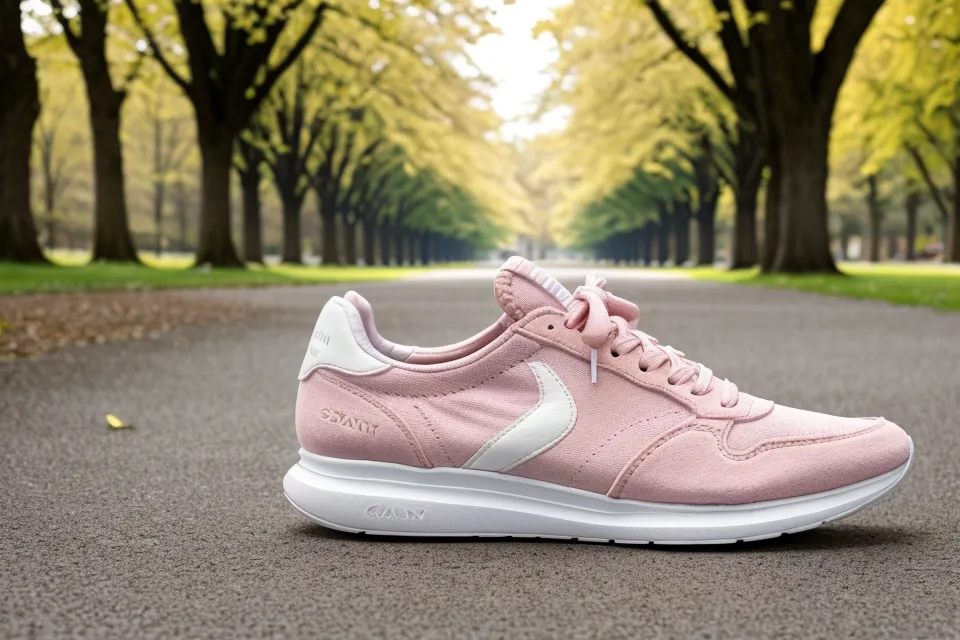Vue de dessus de chaussures marchant sur un chemin fleuri au printemps.