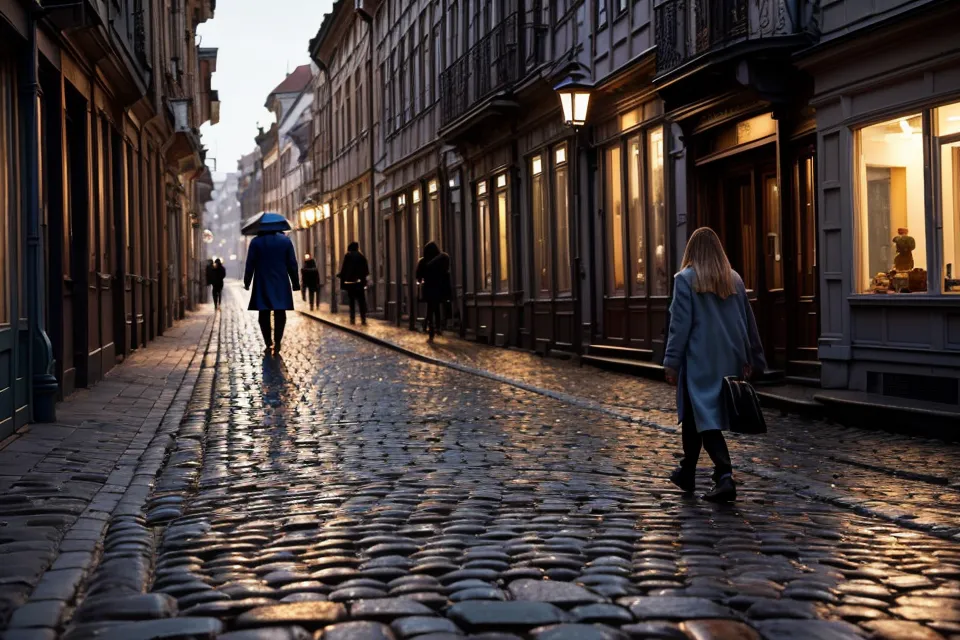 Smartphone et clés tenus à la main en marchant sur des pavés en ville